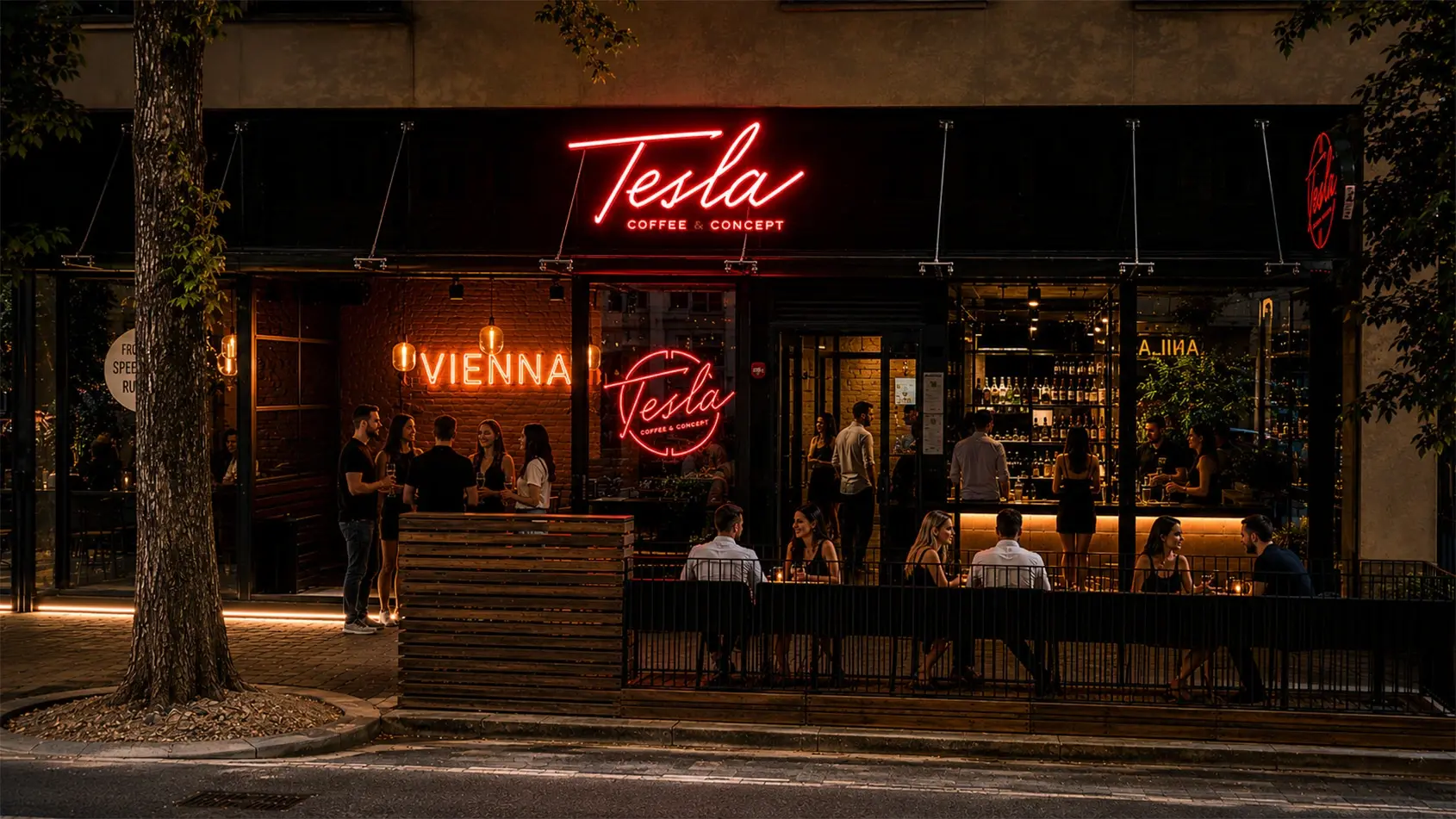 Tesla Coffee Außenbranding