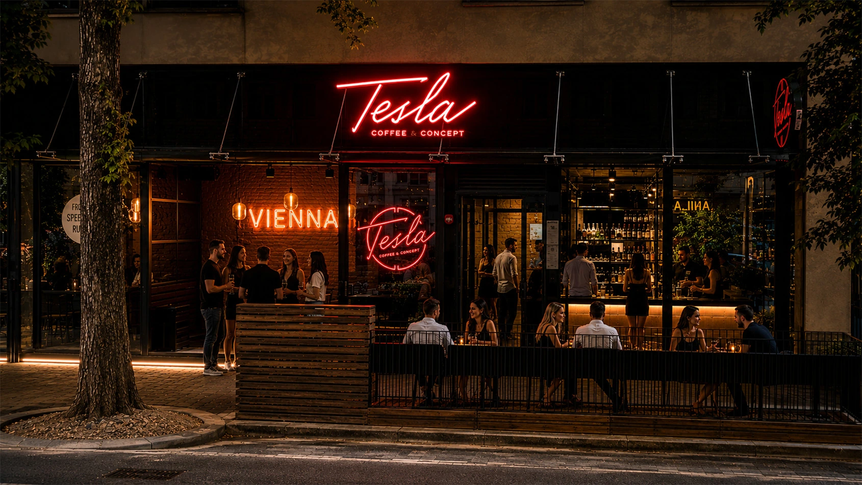 Tesla Coffee Außenbranding Tesla Coffee Außenbranding