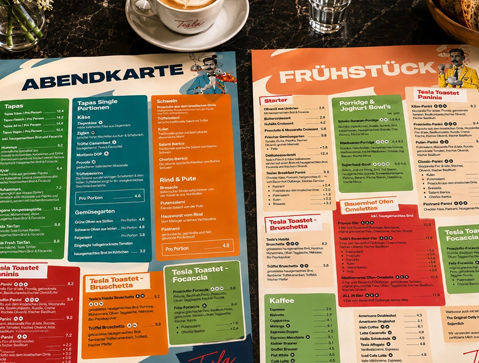 Tesla Coffee Menükarten Tesla Coffee Menükarten