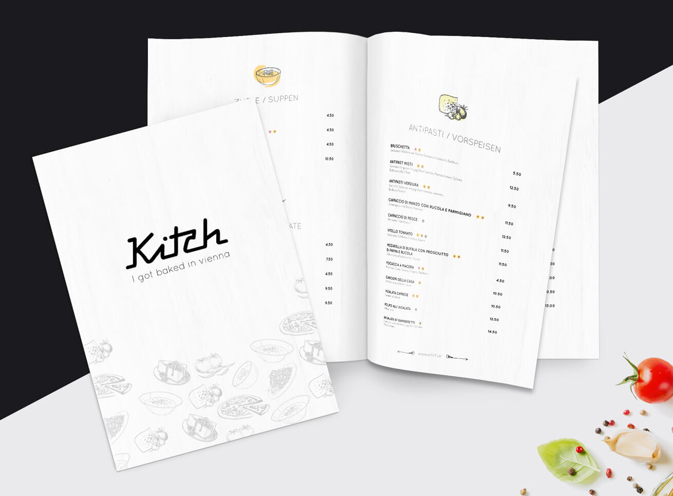 Kitch Speisekarte Grafikdesign