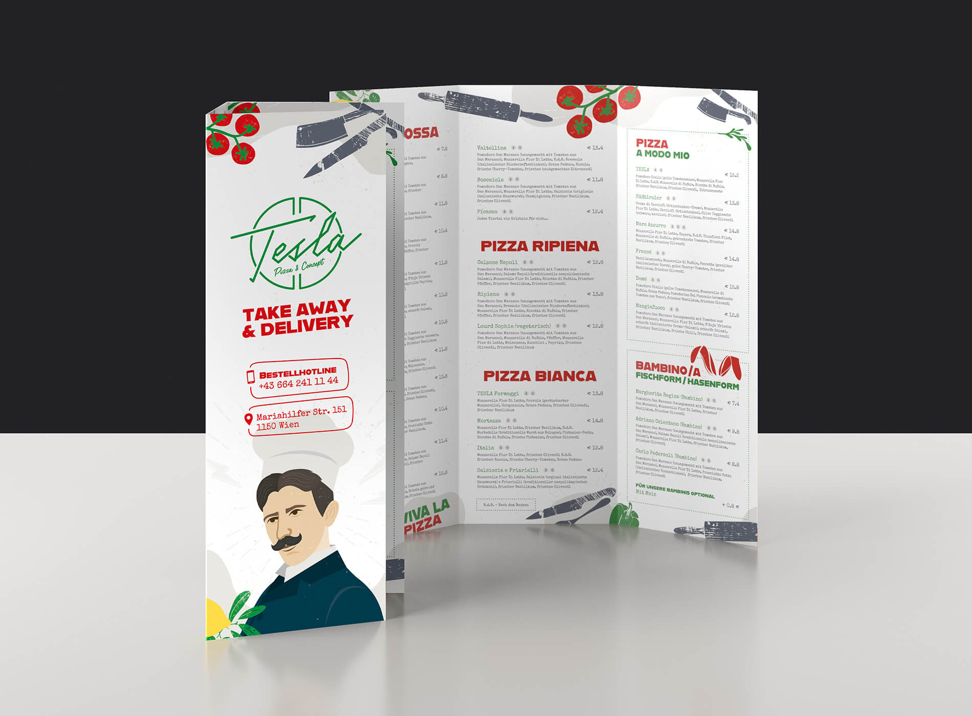 Tesla Pizza Flyer Grafikdesign